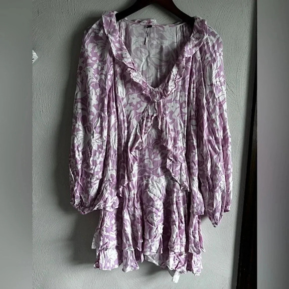 Free People Rebecca Floral Ruffle Mini Dress in baby pink. Size S - Picture 10 of 11